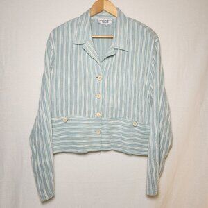 Cynthia Max Relax Jacket Vintage Blazer Style Linen Blend Pastel Blue Size XL
